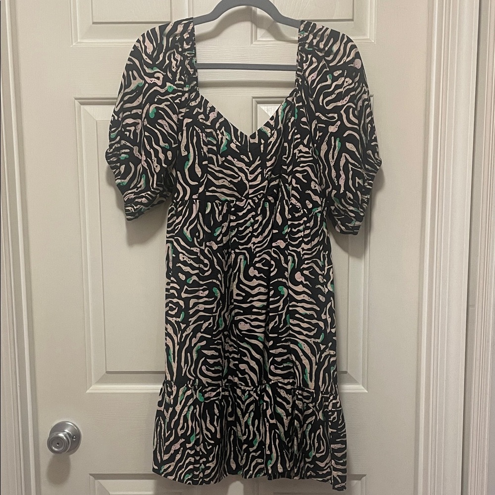 Nine West Black and Green Patterned Dress
